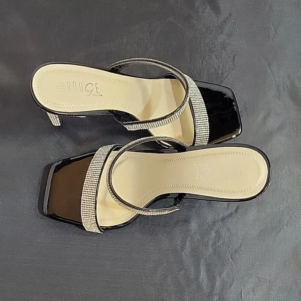 BRAND NEW ROUGE HELUIM RHINESTONES EMBELLISHMENTS SQUARE TOE MULE SANDAL